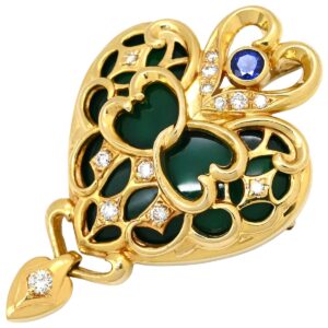 バイブルシリーズ BIBLE SERIES ブローチ グリーンカルセドニー サファイア ダイヤ グリーン×ブルー×イエローゴールド 緑 青 18K 750 ペンダントトップ 【中古】中古品