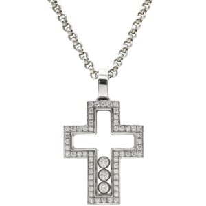 ショパール CHOPARD ネックレス ハッピーダイヤモンド クロス ペンダント ホワイトゴールド ムービングダイヤ 750ＷG 18K 3P 79/4055 【中古】中古品