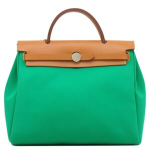 エルメス HERMES ショルダーバッグ エールバッグジップPM 31 ルトゥルネ トワルオフィシエ ヴァッシュハンター ミント×ナチュラル×ブルーアズテック シルバー金具 緑 茶 水色 Z 【中古】中古美品