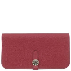 エルメス HERMES 長財布 ドゴン ロング レクトヴェルソ トゴ ルージュグレナ シルバー金具 赤 二つ折り財布 X刻印 【箱】 【中古】