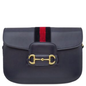 グッチ GUCCI ショルダーバッグ ホースビット 1955 ミディアム ショルダーバッグ レザー ネイビー×レッド ゴールド金具 シェリーライン 602204 【中古】