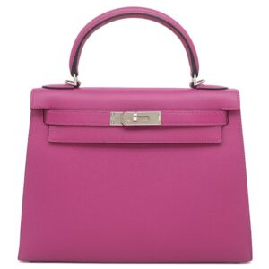 エルメス HERMES 2WAYバッグ ケリー28 外縫い ヴォーエプソン ローズパープル シルバー金具 赤紫 C 【保存袋】 【中古】中古美品