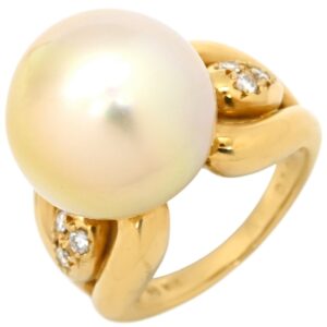 タサキ TASAKI リング 指輪 南洋パール 13.9ｍｍ ダイヤモンド ゴールド×イエローゴールド TASAKI 真珠 大粒 Au750 18K 18金 YG 9号 【中古】中古美品