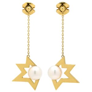 タサキ TASAKI ピアス コメット プラス イエローゴールド あこや真珠 K18 750 YG スター 彗星 両耳用 チェーン スウィング 【中古】中古美品
