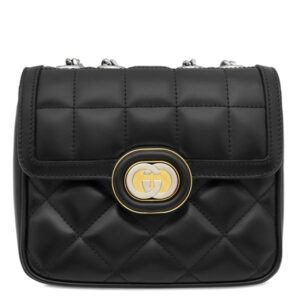 グッチ GUCCI ショルダーバッグ デコ レザー チェーンショルダー レザー ブラック シルバー金具 黒 ゴールド×シルバー 741457 【保存袋】 【中古】