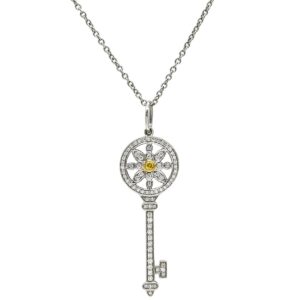ティファニー Tiffany & Co ネックレス デイジー キー ペンダント プラチナシルバー×イエローゴールド プラチナ K18 YG ダイヤモンド 鍵 【中古】中古美品