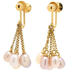タサキ TASAKI イヤリング 淡水パール マルチカラー×イエローゴールド Au750 18K 18金 YG 真珠 5P ネジ式 スイング ドロップ 【中古】中古美品