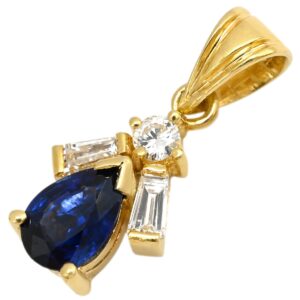 ペンダントトップ サファイア ダイヤ ブルー×イエローゴールド 青 18K 750 YG ペアシェイプカット ネックレストップ 【中古】中古品