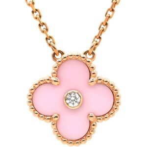 ヴァンクリーフアーペル Van Cleef & Arpels ネックレス ヴィンテージ アルハンブラ ピンクXローズゴールド PG金具 2015年ホリデー限定 セーブル 1Pダイヤ 18K 【中古】中古美品