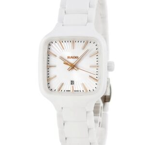 ラドー RADO トゥルー スクエア R27072012 未使用 デイト ハイテクセラミックス レディース 腕時計クオーツ ホワイト 【中古】