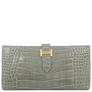 エルメス HERMES 長財布 ベアンスフレ アリゲーター グリシマン ゴールド金具 クロコ シャイン 二つ折り財布 2023年製 B 【箱】 【中古】