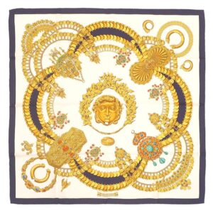 エルメス HERMES スカーフ カレ90 CARRE シルク ホワイト×ブルー×ゴールド 【 KOSMIMA/コスミマ 】 【箱】 【中古】