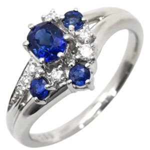 タサキ TASAKI リング 指輪 サファイア ダイヤモンド ブルー×プラチナシルバー 青 Pt900 オーバル アシンメトリー 16号 【中古】