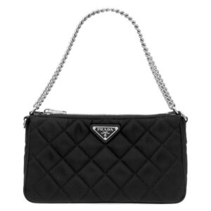 プラダ PRADA 2WAYバッグ キルティング ショルダー ナイロン レザー NERO シルバー金具 黒 三角ロゴプレート TESUTO IMPUNTU 1BH026 【保存袋】 【中古】