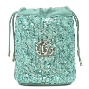 グッチ GUCCI ショルダーバッグ GGマーモント ミニ スパンコール バケット レザー スパンコール エメラルド ガンメタル金具 ダイアゴナル 575163 【箱】 【中古】中古美品