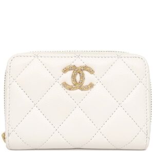 シャネル CHANEL コインケース マトラッセ コインパース キャビアスキン ホワイト ゴールド金具 カードケース ココマーク ランダムシリアル 【箱】 【中古】未使用保管品