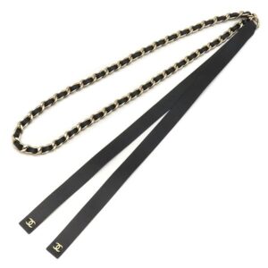 シャネル CHANEL ベルト ココマーク チェーンベルト ラムスキン GP ブラック×ゴールド L レザーリボン B20C 【箱】 【中古】中古美品