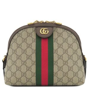 グッチ GUCCI ショルダーバッグ GGショルダーバッグ レザー GGスプリームキャンバス ベージュ×エボニー ゴールド金具 茶 緑 赤 シェリーライン 499621 【中古】
