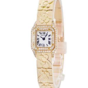 カルティエ Cartier パンテール ミニ WF3207Q7 K18YG無垢 純正ダイヤ シェル アールデコ 青針 レディース 腕時計クオーツ ホワイト 【中古】中古美品