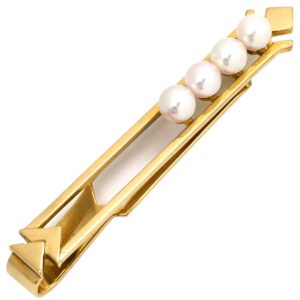 ミキモト MIKIMOTO タイピン パール 4.6-4.8mm パールホワイトXイエローゴールド 真珠 4粒 タイバー 585AU 14K YG 【中古】中古美品