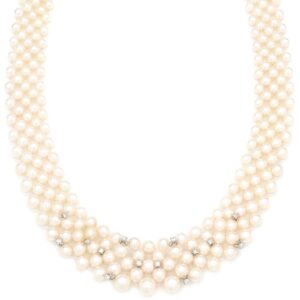ミキモト MIKIMOTO ネックレス パール ダイヤ 5連 パールホワイト×ホワイトゴールド MIKIMOTO 真珠 多連 18k 750 WG チョーカー 【中古】中古美品