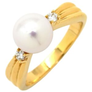 TASAKI TASAKI リング 指輪 1Pパール 0.05ct 2Pダイヤ パールホワイト×イエローゴールド アコヤ あこや 真珠 1粒 K18YG メレダイヤ 9号 【中古】