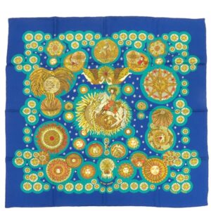 エルメス HERMES スカーフ カレ90 CARRE シルク ネイビー×グリーン 【LE ROY SOLEIL/太陽王】 【箱】 【中古】