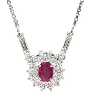 ネックレス ルビー 0.52ct ダイヤモンド ペンダント プラチナシルバー 赤 1石 1粒 オーバルカット プラチナ ベネチアンチェーン 【中古】中古品