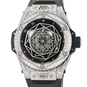 ウブロ HUBLOT ビッグバン ウニコ サンブルー チタニウム パヴェ 415.NX.1112.VR.1704.MXM17 純正ダイヤ 黒 メンズ 腕時計自動巻き ブラック 【中古】
