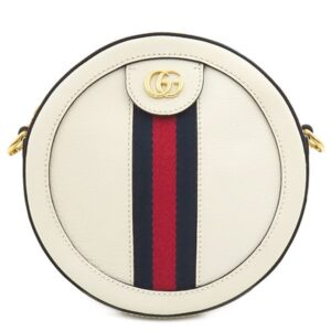 グッチ GUCCI ショルダーバッグ オフィディア GG ミニ ラウンド ショルダー レザー ホワイト ゴールド金具 白 紺 赤 チェーンショルダー 550618 【中古】