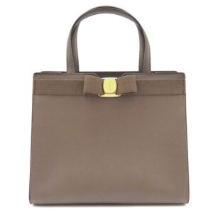 フェラガモ FERRAGAMO 2WAYバッグ ヴァラ リボン トップハンドル カーフ スプリットカーフ ファブリック キャラウェイシード ゴールド金具 茶 ハンドバッグ ショルダーバッグ 21I290 【保存袋】 【中古】