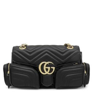 グッチ GUCCI ショルダーバッグ GGマーモント レザー ブラック シャンパンゴールド金具 チェーンショルダー 黒 795228 【保存袋】 【中古】中古美品