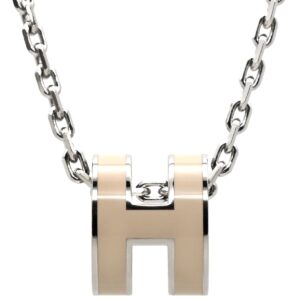 エルメス HERMES ネックレス ポップアッシュ ミニ ペンダント メタル ラッカー マロングラッセ×シルバー 薄茶 Hモチーフ 新品 未使用 【箱】 【中古】未使用保管品