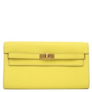 エルメス HERMES 長財布 ケリーウォレット ロング トゥーゴー シェブルミゾル ライム ゴールド金具 Y 【箱】 【中古】新品同様品