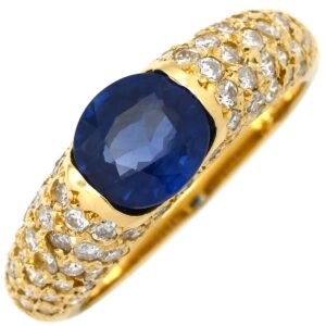 リング 指輪 サファイア ダイヤリング イエローゴールド 青 12号 【中古】