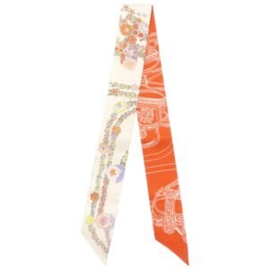 エルメス HERMES スカーフ ツイリー シルク ヴァニーユ×オレンジ×カーキ 未使用 【ブリッド ドゥ ガラ アン フルール＆アイライナー】 H064220S 07 【箱】 【中古】