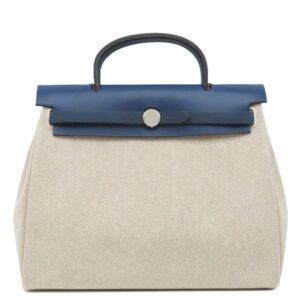 エルメス HERMES ショルダーバッグ エールバッグPM 31 トワルオフィシエ トワルアッシュ ヴァッシュハンター ネイビー×ナチュラル シルバー金具 紺 ベージュ □F 【中古】