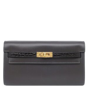 エルメス HERMES 長財布 ケリーウォレット ロング トゥーゴー タッチ ボックスカーフ アリゲーター アルドワーズ×ブラック ゴールド金具 2025年製 K 【箱】 【中古】未使用保管品
