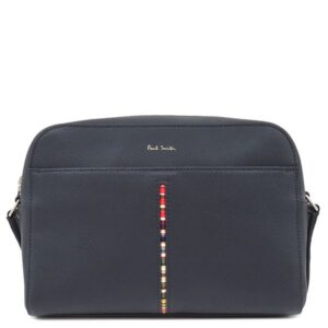 ポールスミス Paul Smith ショルダーバッグ インセットクロスオーバーストライプ ショルダー レザー ネイビー ゴールド金具 紺 マルチカラー 【保存袋】 【中古】未使用保管品
