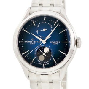 ボーム&メルシエ BAUME&MERCIER クリフトン ボーマティック M0A10725 新品同様 デイデイト ムーンフェイズ メンズ 腕時計自動巻き ブルー 【中古】