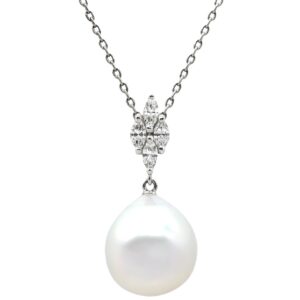 ミキモト MIKIMOTO ネックレス 12.5mm パール ペンダント パールホワイト×ホワイトゴールド MIKIMOTO 真珠 1粒 ダイヤ 0.28ct Au750 WG 【中古】中古美品