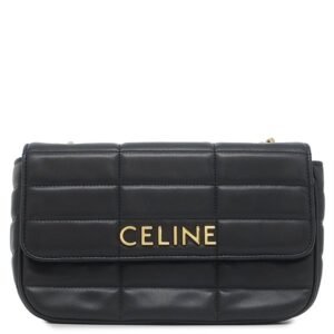 セリーヌ CELINE ショルダーバッグ マトラッセ モノクローム レザー ブラック ゴールド金具 黒 ロゴ チェーンショルダー チェーンバッグ 111273EYD.38NO 【保存袋】 【中古】中古美品