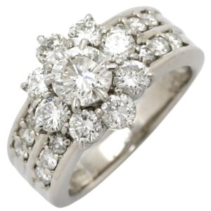 リング 指輪 ダイヤモンド 1.34ct 0.67ct プラチナシルバー ブリリアントカット フラワー 花モチーフ プラチナ 10号 【中古】中古品