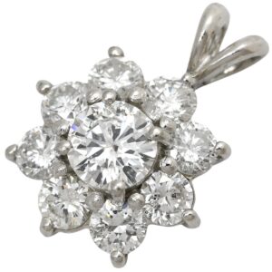 ペンダントトップ プラチナム ダイヤ 1.0ct プラチナシルバー Pt900 フラワーモチーフ クラスター V字金具 【中古】中古品