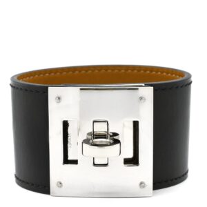 エルメス HERMES ブレスレット ケリードッグ レザー メタル ブラック×シルバー バングル 黒 SV金具 T 【保存袋】 【中古】