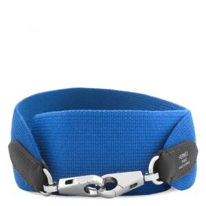 エルメス HERMES ショルダーストラップ バンドリエール 76cm キャンバス レザー ブルー シルバー金具 青 付け替え ストラップ 幅広 【保存袋】 【中古】中古美品