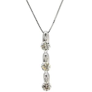 ネックレス ダイヤペンダント ホワイトゴールド 3P 3粒 スリーストーンネックレス 18K WG Au750 【中古】中古美品