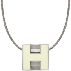 エルメス HERMES ネックレス カージュドアッシュ Hキューブ メタル エナメル ホワイト×シルバー シルバー金具 【箱】 【中古】