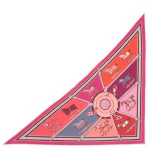 エルメス HERMES ストール カレ90 トライアングル ジェアン シルク ピンク×マルチカラー 【COUVERTURES ET TENUES/馬着】 【箱】 【中古】新品同様品