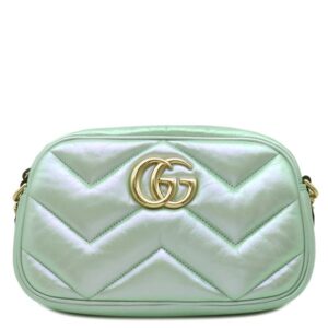 グッチ GUCCI ショルダーバッグ GGマーモント スモール カメラバッグ レザー シェブロンキルティングレザー グリーン ゴールド金具 イリデセント メタリック 447632 【中古】中古美品